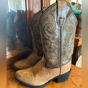 Old West Kids Leather Cowboy or Cowgirl j Toe Western Boots 9.5